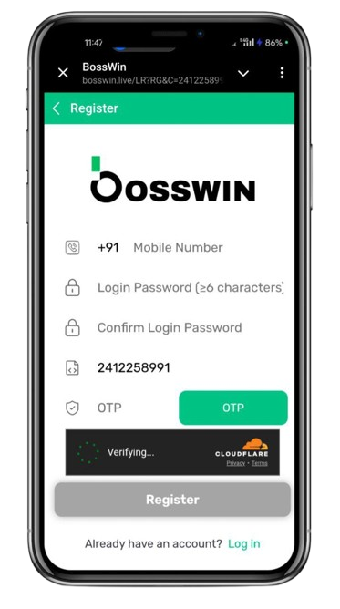 bosswin game register a screen shot of a phone